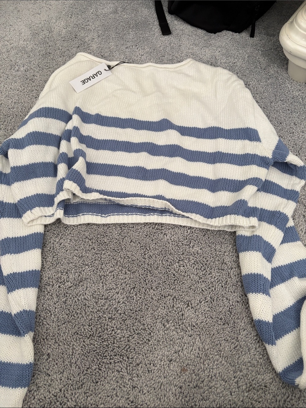 Garage White & Light Blue Cropped Striped Sweater